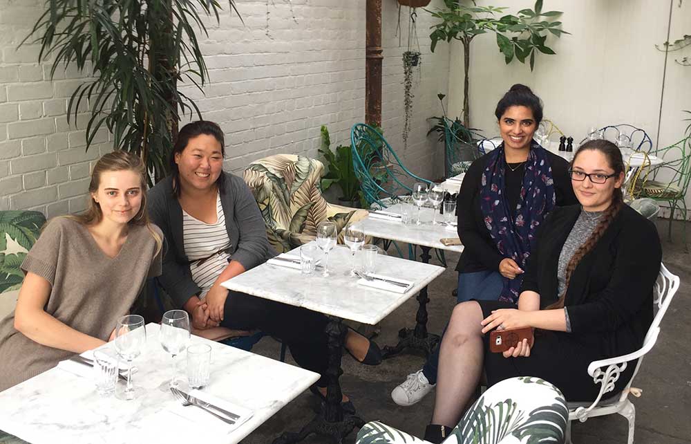 Grace Harriett, second from left, and Nazia Chandiwalla, second from right, with other CHRI externs.