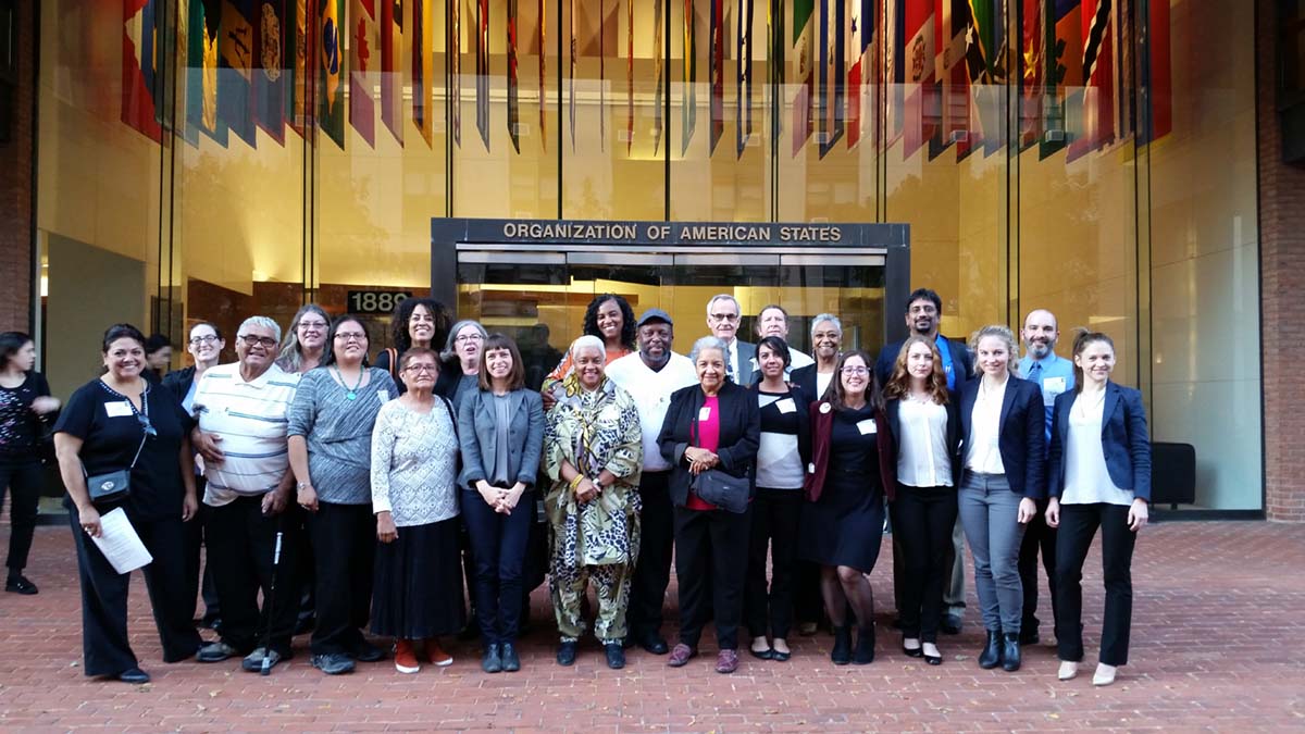 IHRC with coalition members raising awareness about the right to water in the U.S. before the Inter-American Commission on Human Rights in D.C.