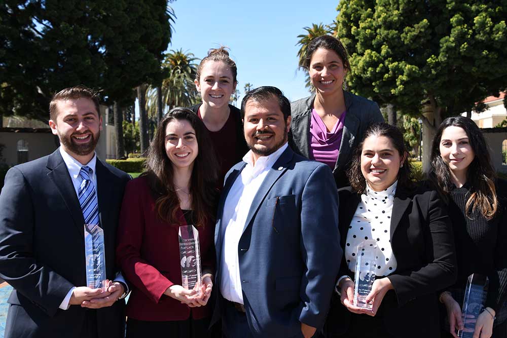 Left to right, bottom row: Joey Eisenberg ’19, Jessica Szychowski ’19, Miguel Flores J.D. ’17, Amanda Saber ’18, Michelle Deveraux ’18. Left to right, top row: Tessa Stephenson ’18 and Professor Claudia Josi.