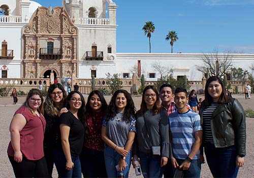 Santa Clara Law students in front of Mission San Xavier.